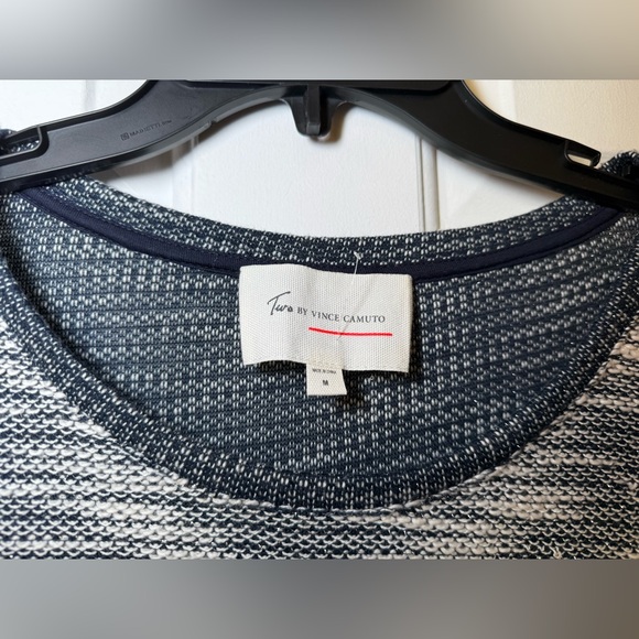Two By Vince Camuto 2 In 1 Sweater Navy Silver & White Tweed Medium Preppy - Picture 2 of 8